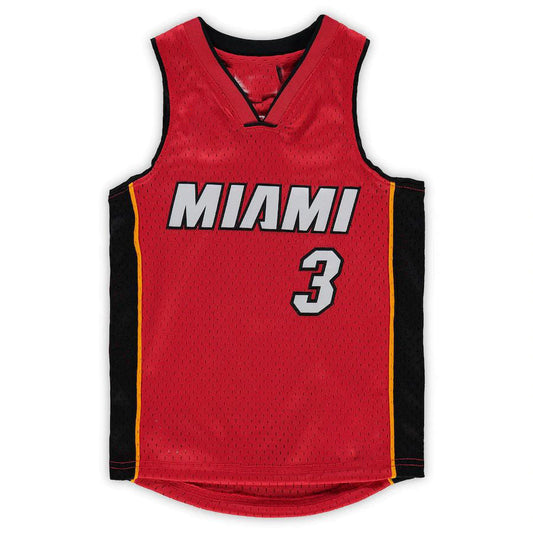 M.Heat #3 Dwyane Wade Mitchell & Ness Preschool 2005-06 Hardwood Classics Player Jersey  Red Stitched American Basketball Jersey UNEC