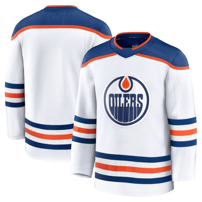 E.Oilers Fanatics Away Premium Jersey - White Stitched American Hockey Jersey UNEC