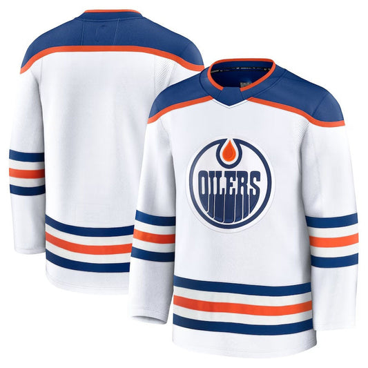 E.Oilers Fanatics Away Premium Jersey - White Stitched American Hockey Jersey UNEC