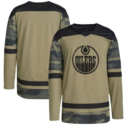 E.Oilers Logo Military Appreciation Team Authentic Practice Jersey - Camo Stitched American Hockey Jersey UNEC