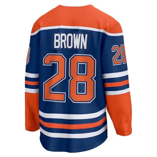 E.Oilers #28 Connor Brown Fanatics Home Breakaway Jersey - Royal Stitched American Hockey Jersey UNEC