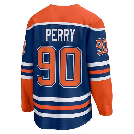E.Oilers #90 Corey Perry Fanatics Home Premier Breakaway Player Jersey - Royal Stitched American Hockey Jersey UNEC