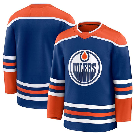 E.Oilers Fanatics Home Premium Jersey - Royal Stitched American Hockey Jersey UNEC