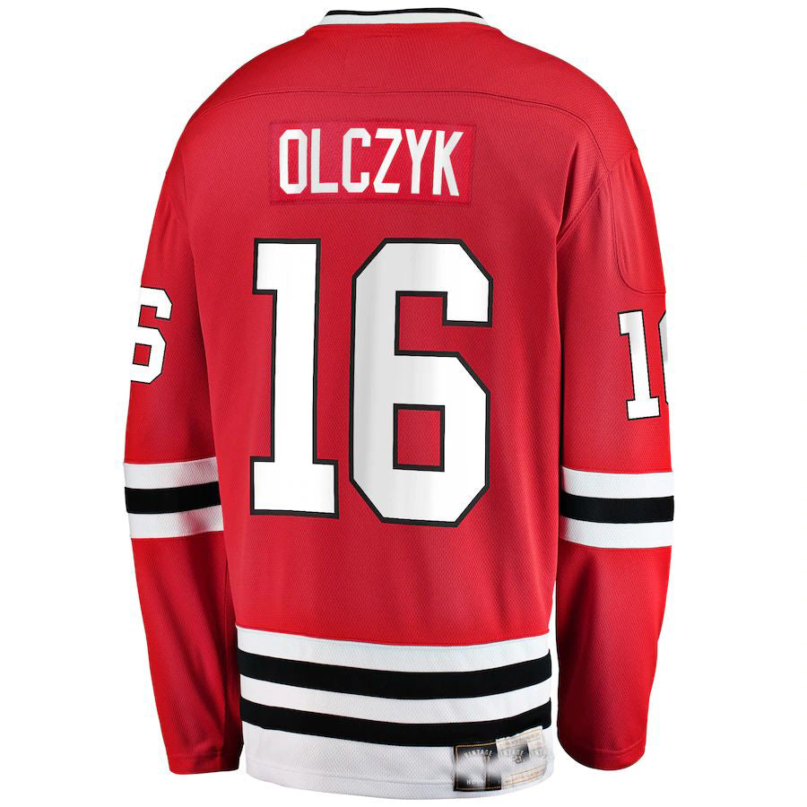 C.Blackhawks #16 Eddie Olczyk Fanatics Branded Premier Breakaway Retired Player Jersey Red Stitched American Hockey Jersey UNEC