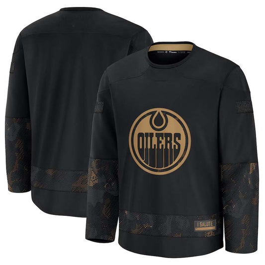E.Oilers Fanatics 2024 Military Appreciation Practice Jersey - Black Stitched American Hockey Jersey UNEC