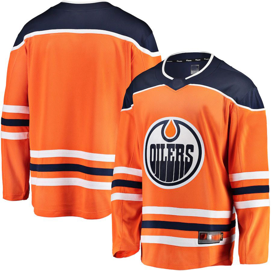 E.Oilers Home Fanatics Branded Breakaway Home Jersey Orange Stitched American Hockey Jersey UNEC