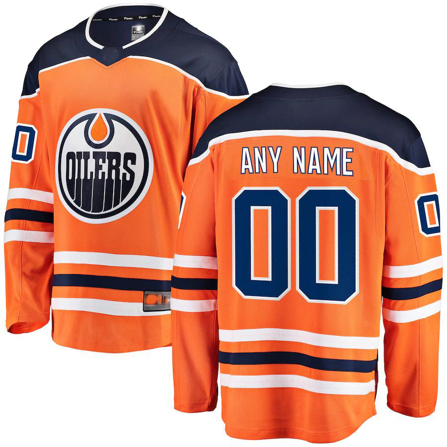 Custom E.Oilers Fanatics Branded Home Breakaway Orange Jersey Stitched American Hockey Jersey UNEC