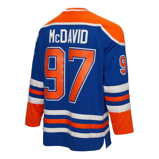 E.Oilers #97 Connor McDavid Mitchell & Ness 2015-16 Blue Line Player Jersey - Blue American Hockey Jersey UNEC