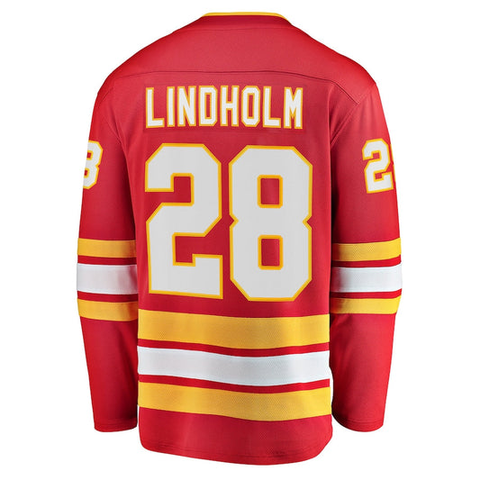 C.Flames #28 Elias Lindholm Fanatics Branded Home Team Breakaway Player Jersey Red Stitched American Hockey Jersey UNEC