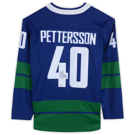 V.Canucks #40 Elias Pettersson Fanatics Authentic Autographed Alternate Breakaway Jersey Blue Stitched American Hockey Jersey UNEC