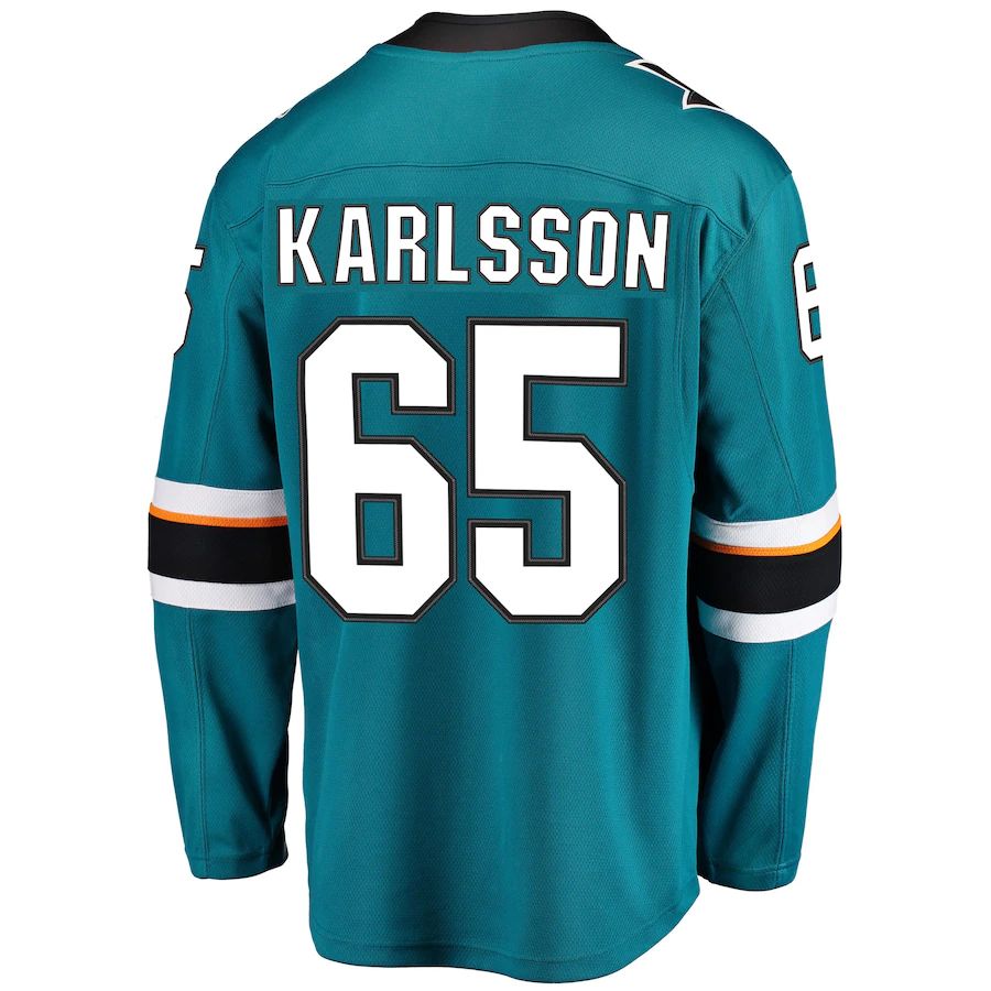 SJ.Sharks #65 Erik Karlsson Fanatics Branded 2021-22 Home Premier Breakaway Player Jersey Teal Stitched American Hockey Jersey UNEC