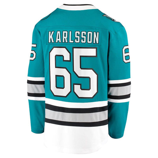 SJ.Sharks #65 Erik Karlsson Fanatics Branded 30th Anniversary Premier Breakaway Player Jersey  Teal Stitched American Hockey Jersey UNEC