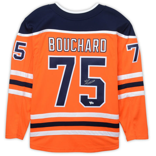 E.Oilers #75 Evan Bouchard Fanatics Authentic Autographed Breakaway Jersey Orange Stitched American Hockey Jersey UNEC