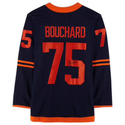 E.Oilers #75 Evan Bouchard Fanatics Authentic Autographed Jersey Navy Stitched American Hockey Jersey UNEC