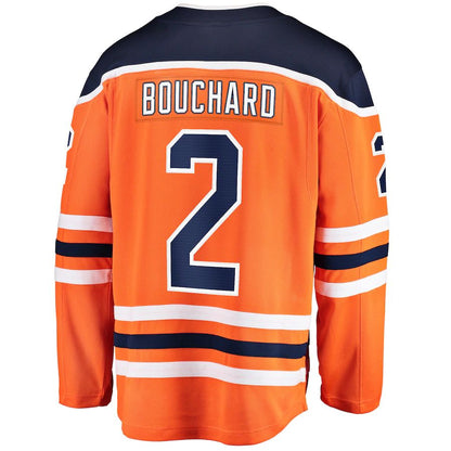 E.Oilers #2 Evan Bouchard Fanatics Branded Home Breakaway Jersey Orange Stitched American Hockey Jersey UNEC