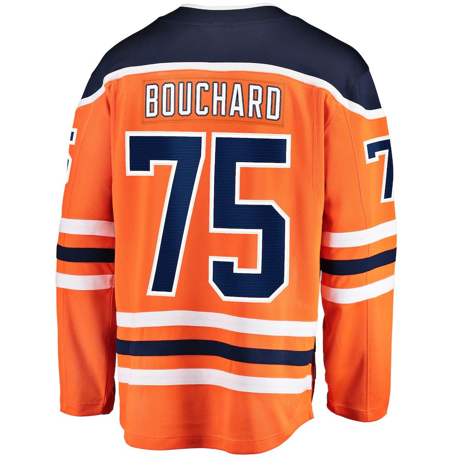 E.Oilers #75 Evan Bouchard Fanatics Branded Home Breakaway Player Jersey Orange Stitched American Hockey Jersey UNEC