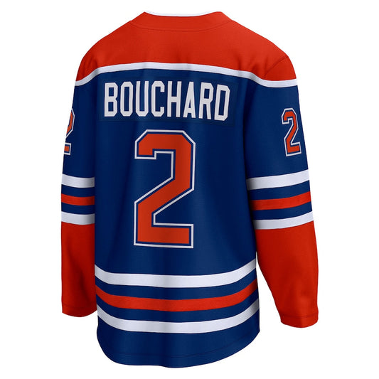 E.Oilers #2 Evan Bouchard Fanatics Branded Home Breakaway Player Jersey Royal Stitched American Hockey Jersey UNEC