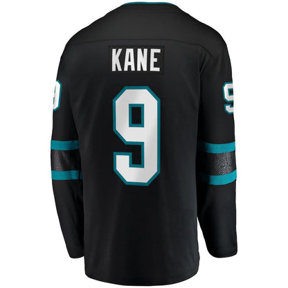 SJ.Sharks #9 Evander Kane Fanatics Branded Alternate Premier Breakaway Player Jersey Black Stitched American Hockey Jersey UNEC