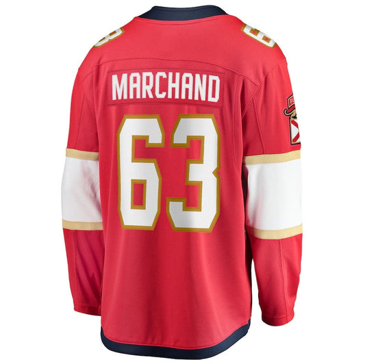 F.Panthers #63 Brad Marchand Fanatics Home Breakaway Jersey - Red Stitched American Hockey Jersey UNEC