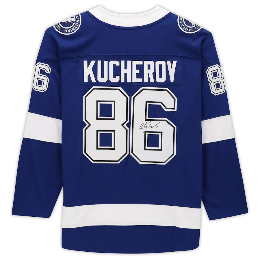 TB.Lightning #86 Nikita Kucherov Fanatics Authentic Autographed Breakaway Jersey Blue Stitched American Hockey Jersey UNEC