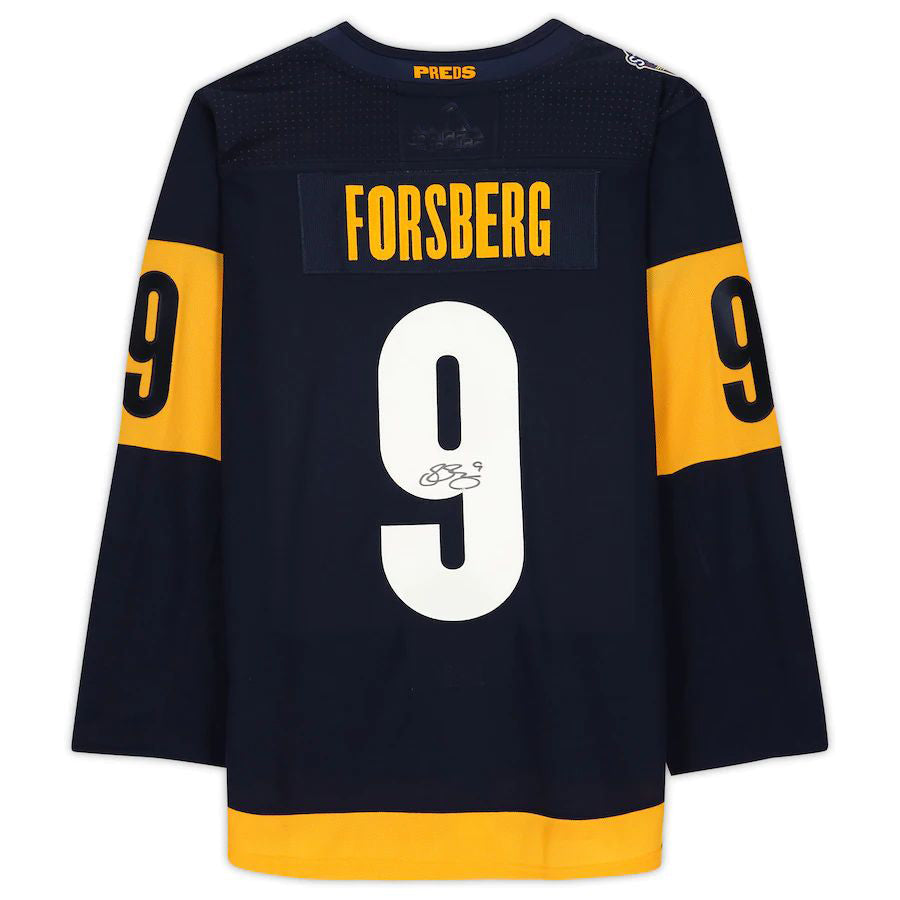 N.Predators #9 Filip Forsberg Fanatics Authentic Autographed 2022 Stadium Series Jersey Navy Stitched American Hockey Jersey UNEC