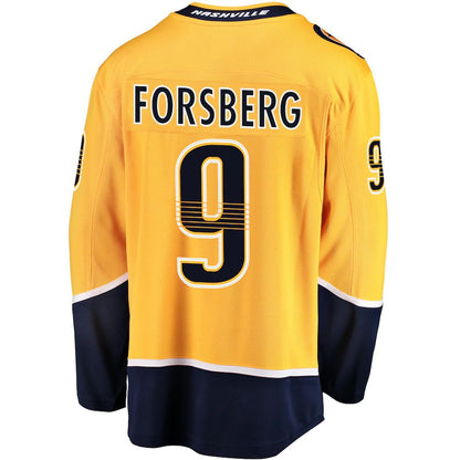 N.Predators #9 Filip Forsberg Fanatics Branded Breakaway Player Jersey Gold Stitched American Hockey Jersey UNEC