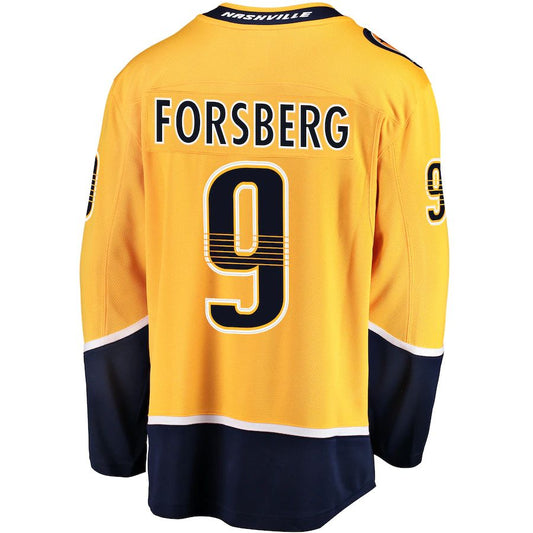 N.Predators #9 Filip Forsberg Fanatics Branded Breakaway Player Jersey Gold Stitched American Hockey Jersey UNEC