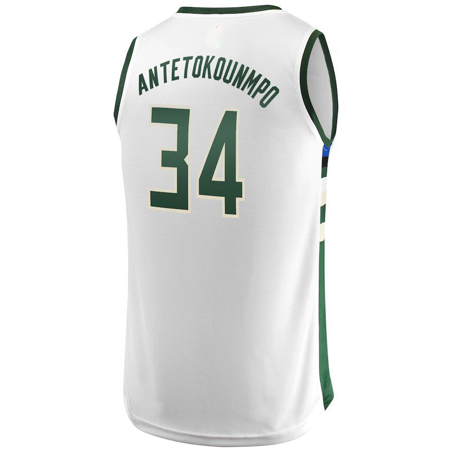 M.Bucks #34 Giannis Antetokounmpo Fanatics Branded Fast Break Replica Jersey White Association Edition Stitched American Basketball Jersey UNEC