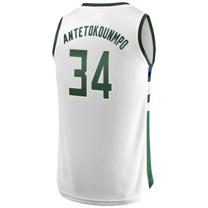 M.Bucks #34 Giannis Antetokounmpo Fanatics Branded Fast Break Replica Jersey White Association Edition Stitched American Basketball Jersey UNEC