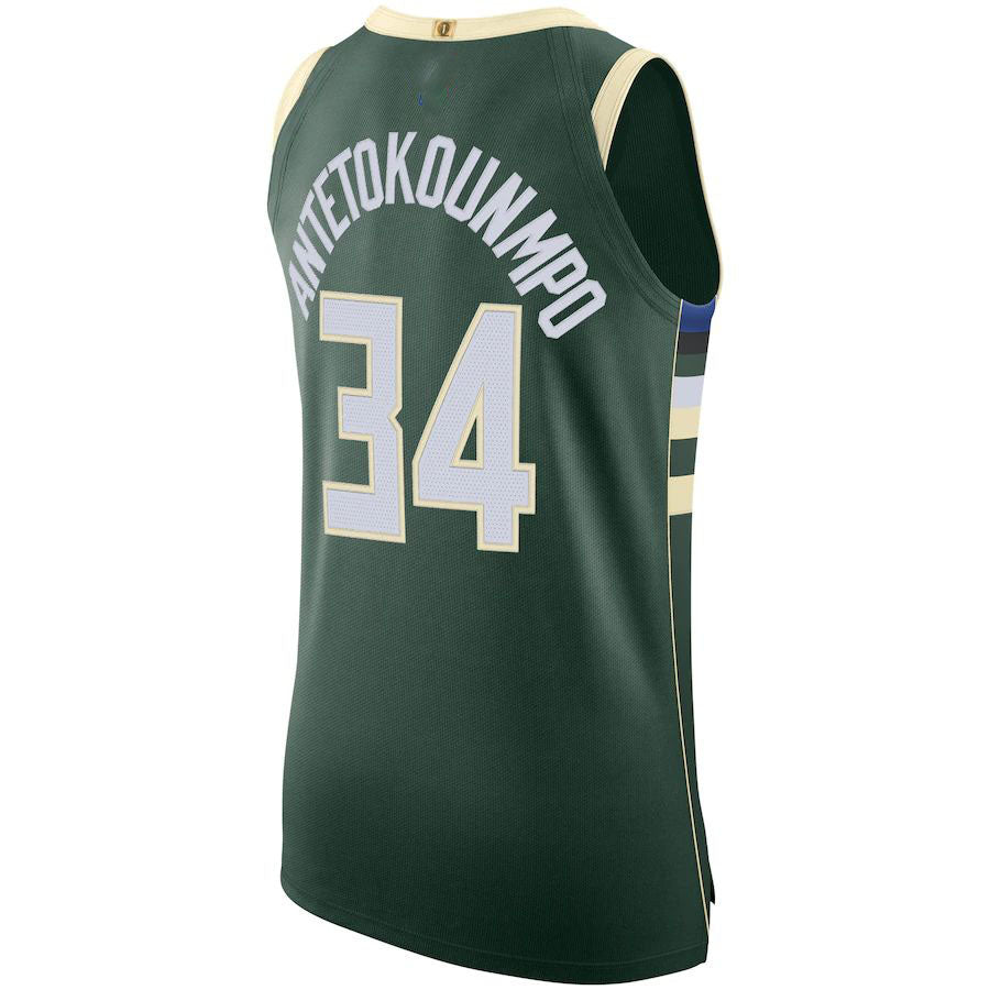 M.Bucks #34 Giannis Antetokounmpo 2020-21 Authentic Jersey Icon Edition Hunter Green Stitched American Basketball Jersey UNEC