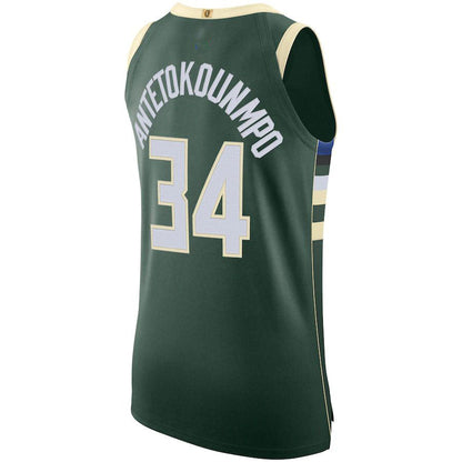 M.Bucks #34 Giannis Antetokounmpo 2020-21 Authentic Jersey Icon Edition Hunter Green Stitched American Basketball Jersey UNEC