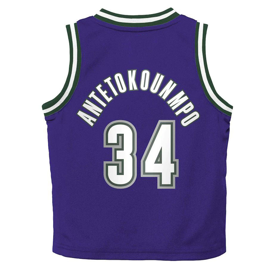 M.Bucks #34 Giannis Antetokounmpo Toddler 2022-23 Swingman Jersey Purple Classic Edition Stitched American Basketball Jersey UNEC
