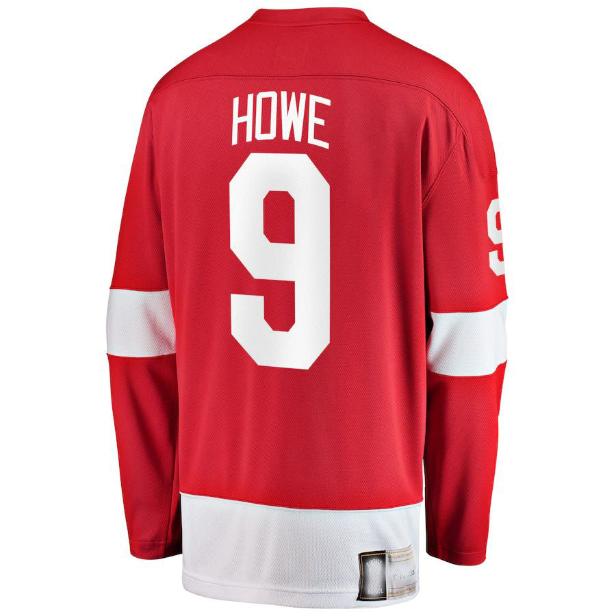 D.Red Wings #9 Gordie Howe Fanatics Branded Premier Breakaway Retired Player Jersey  Red Stitched American Hockey Jersey UNEC