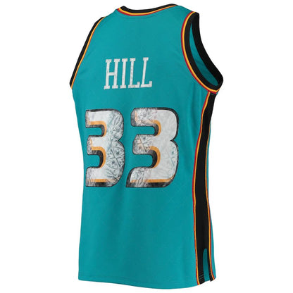 D.Pistons #33 Grant Hill Mitchell & Ness 1996-97 Hardwood Classics 75th Anniversary Diamond Swingman Jersey Teal Stitched American Basketball Jersey UNEC
