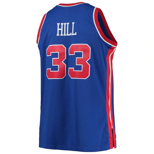 D.Pistons #33 Grant Hill Mitchell & Ness Big & Tall Hardwood Classics Swingman Jersey Blue Stitched American Basketball Jersey UNEC