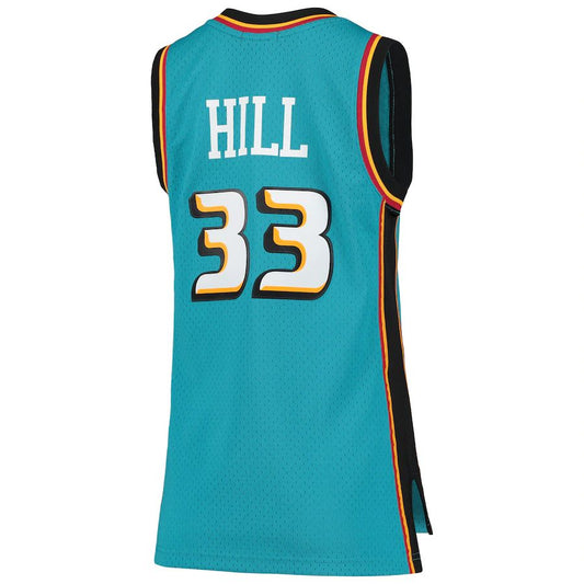 D.Pistons #33 Grant Hill Mitchell & Ness 1998-99 Hardwood Classics Swingman Jersey Teal Stitched American Basketball Jersey UNEC