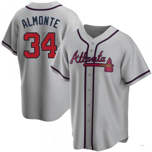 Atlanta Braves #34 AbUNECm Almonte Gray Road Jersey Stitches Baseball Jerseys