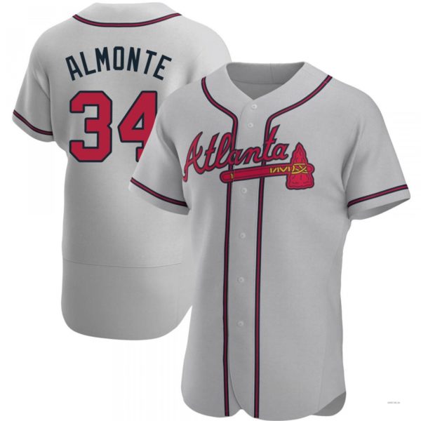 Atlanta Braves #34 AbUNECm Almonte Gray Road Jersey Stitches Baseball Jerseys