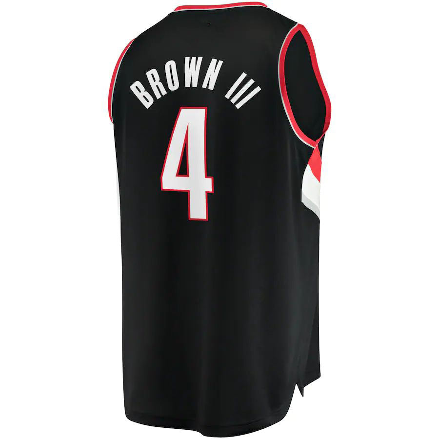 P.Trail Blazers #4 Greg Brown III Fanatics Branded 2021-22 Fast Break Replica Jersey Icon Edition Black Stitched American Basketball Jersey UNEC