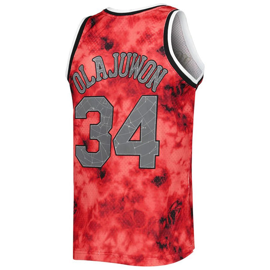 H.Rockets #34 Hakeem Olajuwon Mitchell & Ness 1993-94 Galaxy Swingman Jersey Red Stitched American Basketball Jersey UNEC