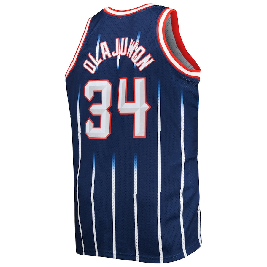 H.Rockets #34 Hakeem Olajuwon Mitchell & Ness Big & Tall Hardwood Classics 1996-97 Swingman Jersey Navy Stitched American Basketball Jersey UNEC