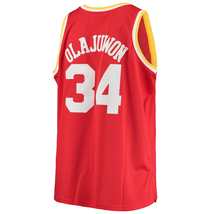 H.Rockets #34 Hakeem Olajuwon Mitchell & Ness Big & Tall Hardwood Classics Jersey  Red Stitched American Basketball Jersey UNEC