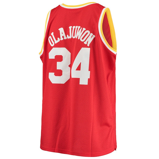 H.Rockets #34 Hakeem Olajuwon Mitchell & Ness Big & Tall Hardwood Classics Jersey  Red Stitched American Basketball Jersey UNEC