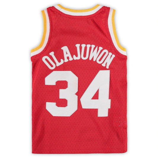 H.Rockets #34 Hakeem Olajuwon Mitchell & Ness Preschool Hardwood Classics Throwback Team Jersey Red Stitched American Basketball Jersey UNEC