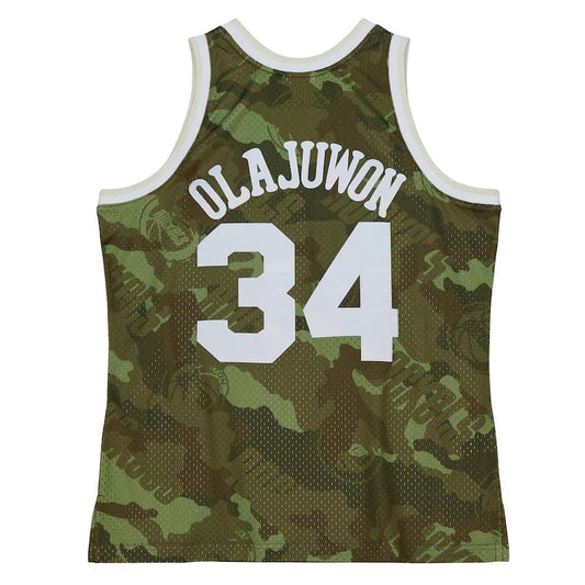 H.Rockets #34 Hakeem Olajuwon Mitchell & Ness Unisex Hardwood Classics 1993-94 Ghost Green Swingman Jersey  Camo Stitched American Basketball Jersey UNEC