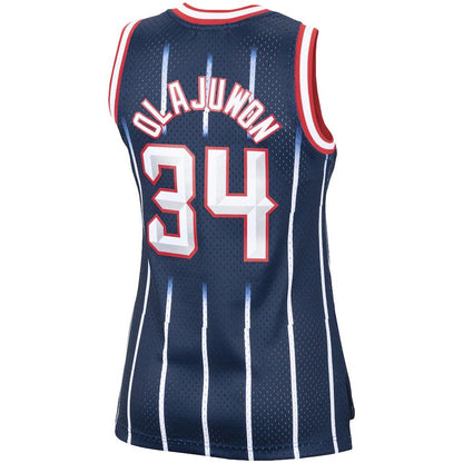 H.Rockets #34 Hakeem Olajuwon Mitchell & Ness Women's Hardwood Classics Swingman Jersey Navy Stitched American Basketball Jersey UNEC