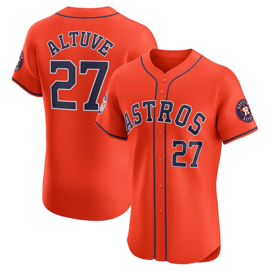 Houston Astros #27 Jose Altuve Alternate Elite Sponsor Patch Player Jersey - Orange Stitched Baseball Jersey