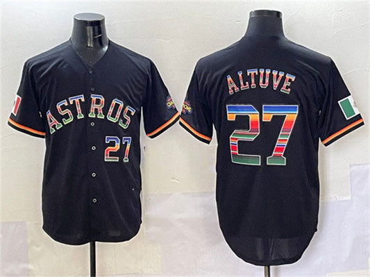 Houston Astros #27 Jose Altuve Black Mexico With World Serise Champions Patch Cool Base Stitched Baseball Jersey