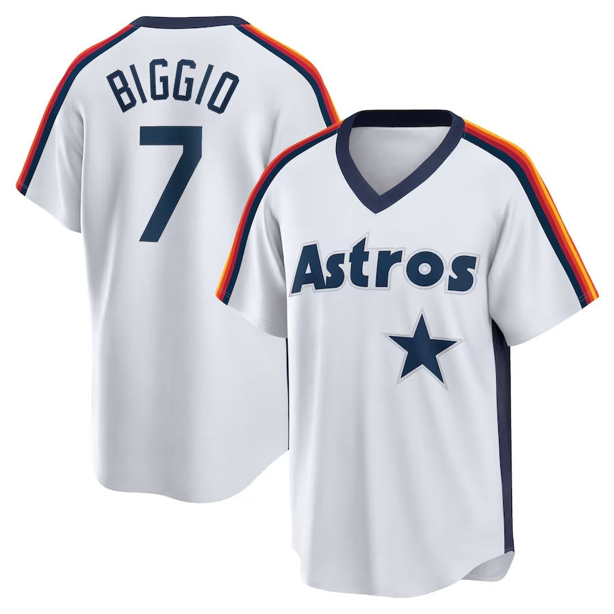 Houston Astros #7 Craig Biggio Home Cooperstown Collection Logo Player Jersey - White Stitched Baseball Jersey