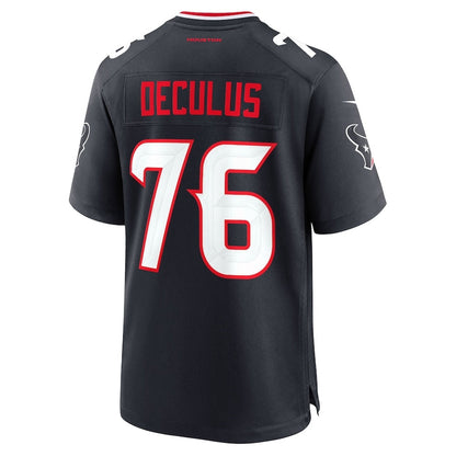H.Texans #76 Austin Deculus Navy Team Game American Football Jersey